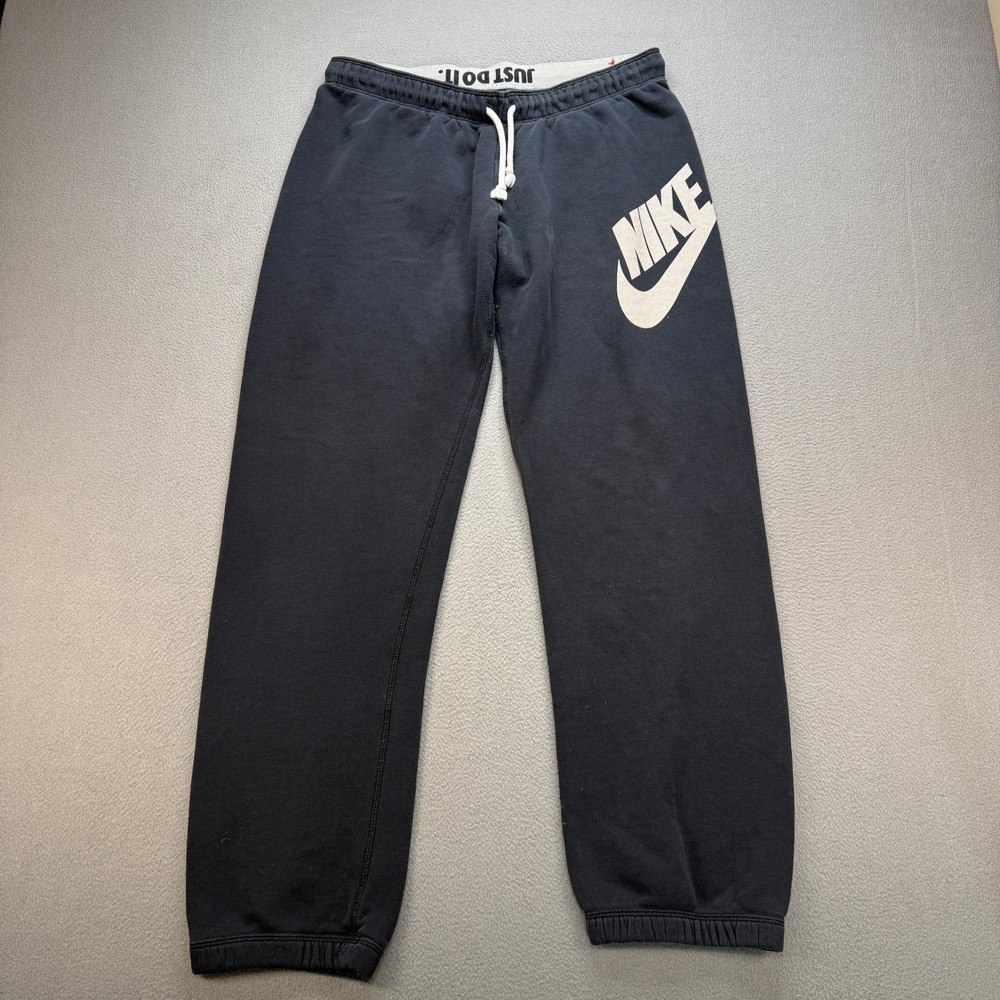 Nike Logo Sweatpants Mens Large Black Cotton Blend Fleece Joggers Y2K Athletic